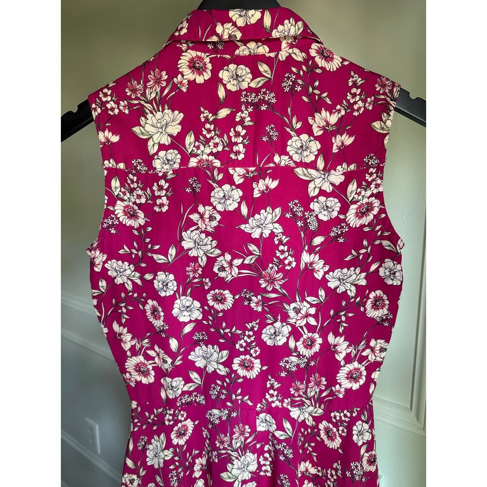 Nanette Lepore Magenta Floral Dress Sleeveless Pleated Button Front Midi Size 2 - Picture 6 of 8